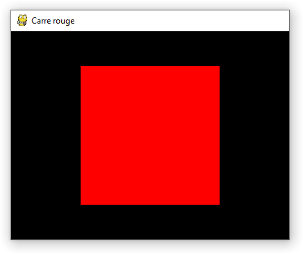 Fenêtre Pygame avec un carré rouge sur fond noir